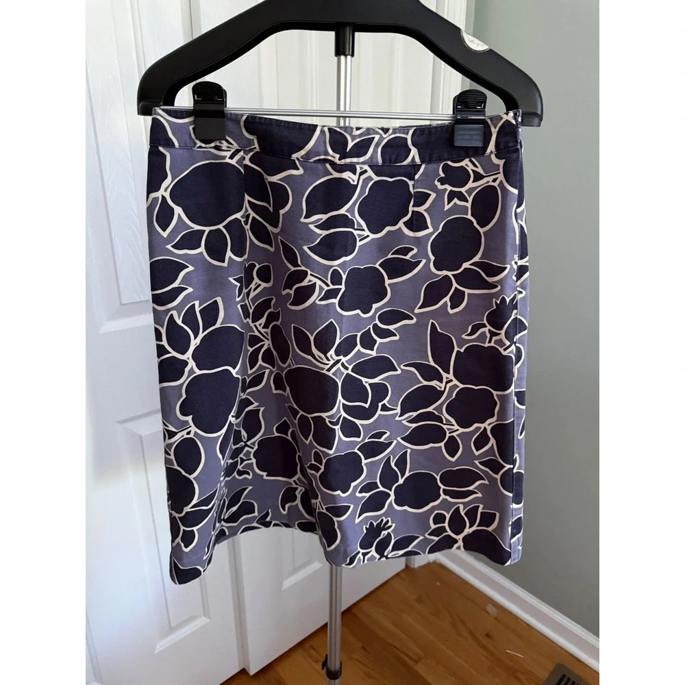 Boden Womens Navy Blue Floral Pencil Skirt Size UK 12R Coastal Preppy Summer